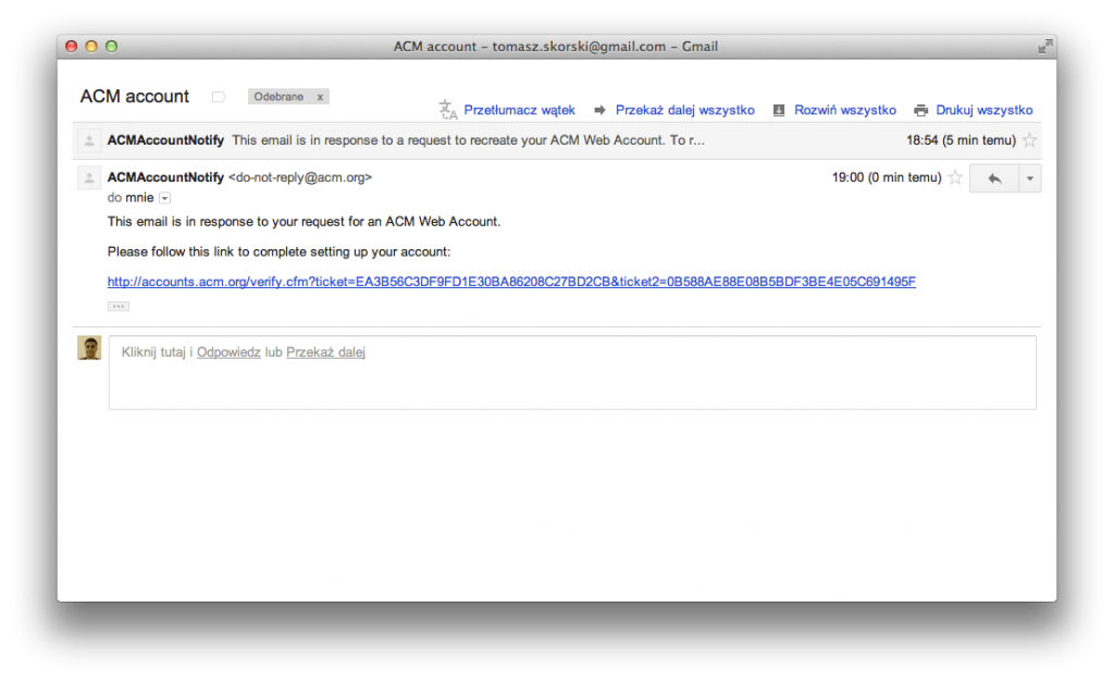 ACM account - tomasz.skorski@gmail.com - Gmail