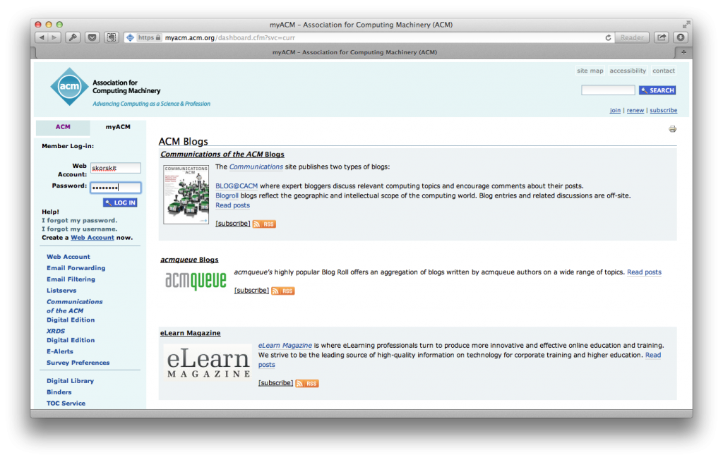 myACM – Association for Computing Machinery (ACM)